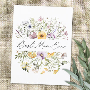 Best Mom Ever Colourful Wildflower Mothers Day Postcard