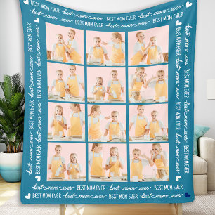 Best Mom Ever Custom 12 Photo Collage Mother's Day Fleece Blanket