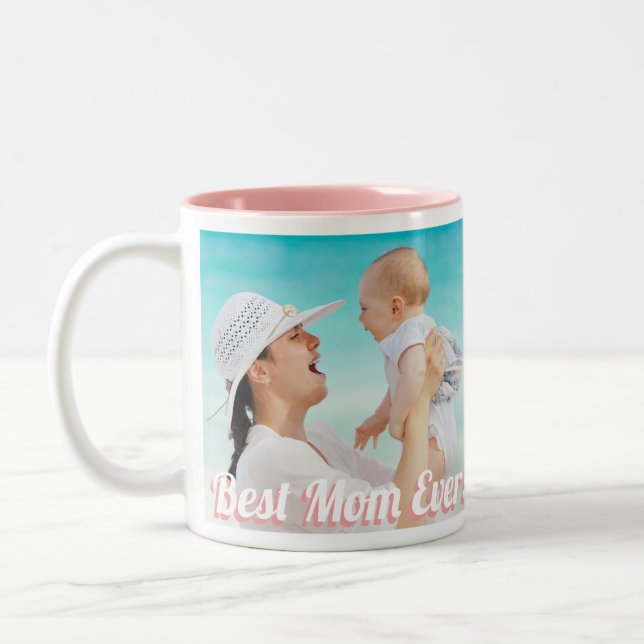 Best Mom Ever! Custom 2 Horizontal Photos Two-Tone Coffee Mug (Left)