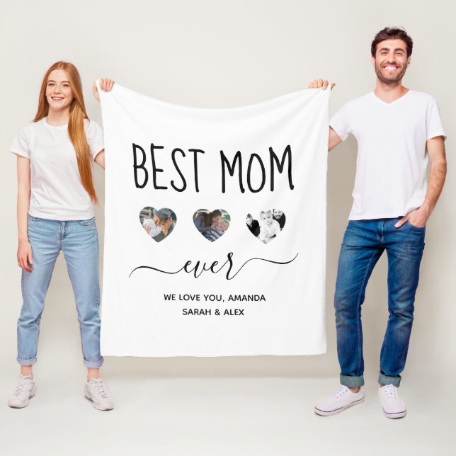 Best Mom Ever, Custom 3 photo Mothers Day Gift  Fleece Blanket (In Situ)