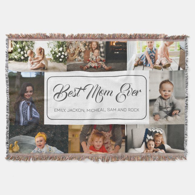 Best Mom Ever Custom 8 Photo Collage Throw Blanket (Front)