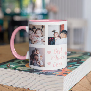 Best Mom Ever Custom 8 Photo Pink Mug