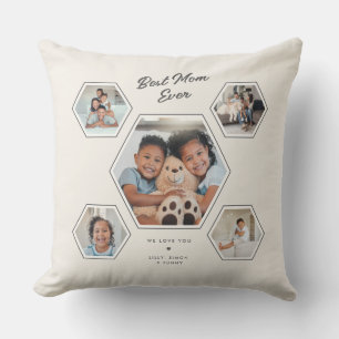 Best Mom Ever Custom Five Photo Collage Family  Throw Pillow