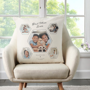Best Mom Ever Custom Five Photo Collage Gallery Throw Pillow