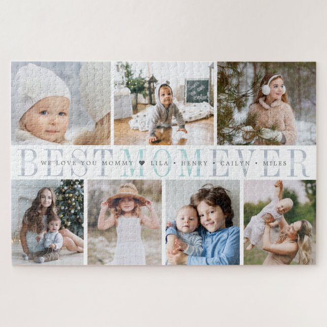 Best Mom Ever | Custom Message & Kid Photo Collage Jigsaw Puzzle (Horizontal)