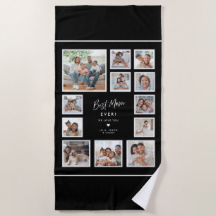 Best Mom Ever Custom Multi Photo Collage Grid Beach Towel