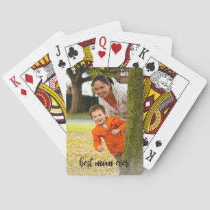 Best Mom Ever Custom Photo Black Script Playing Cards