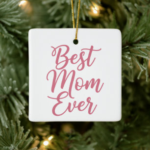 Best Mom Ever Custom Photo Christmas Keepsake Pink Ceramic Ornament