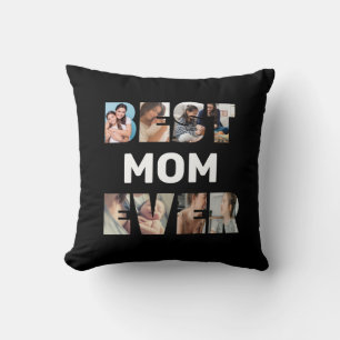 Best mom ever custom Photo Collage, black  Throw Pillow