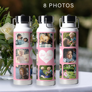 Best mom ever custom photo collage pink water bottle