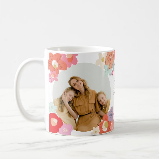 Best Mom Ever Custom Photo Keepsake Happy Floral Coffee Mug (Left)