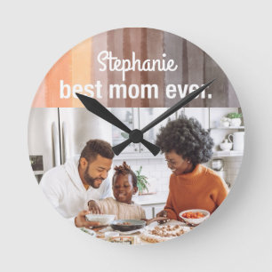 Best Mom Ever custom photo keepsake retro stripes Round Clock
