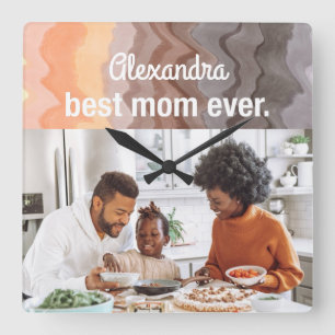 Best Mom Ever custom photo keepsake retro waves  Square Wall Clock