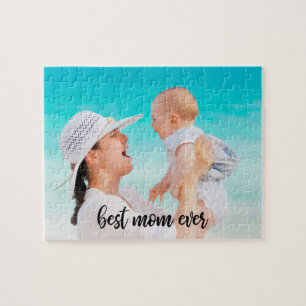 Best Mom Ever Custom Photo Modern Black Script Jigsaw Puzzle