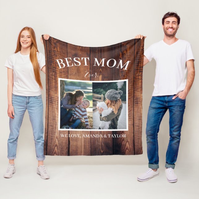 Best Mom Ever Custom Photo Modern Mothers Day Fleece Blanket (In Situ)