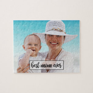 Best Mom Ever Custom Photo Modern Script Jigsaw Puzzle