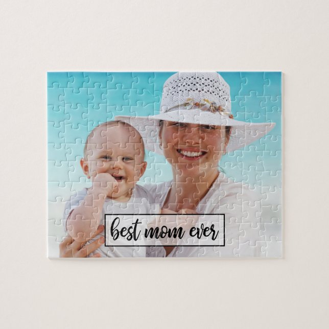 Best Mom Ever Custom Photo Modern Script Jigsaw Puzzle (Horizontal)