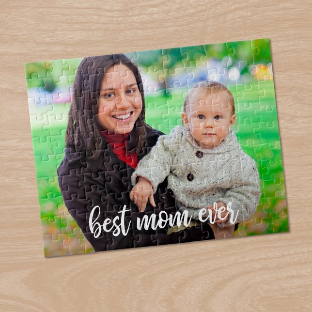 Best Mom Ever Custom Photo Modern White Script Jigsaw Puzzle (Best Mom Ever Custom Photo Modern White Script Jigsaw Puzzle, in situ)
