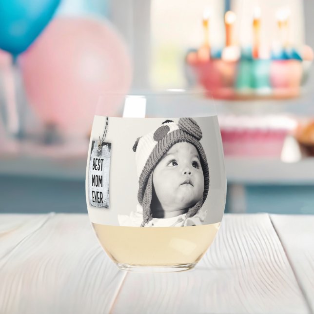 Best Mom Ever Custom Photo Stemless Wine Glass (Insitu (Baby Shower))