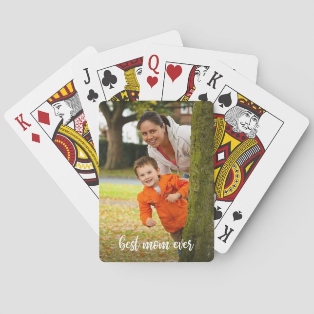 Best Mom Ever Custom Photo White Script Playing Cards (Back)