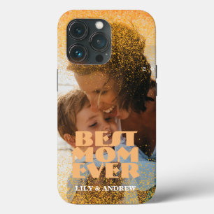 "Best Mom Ever" Custom Silver Glitter Photo iPhone 13 Pro Case