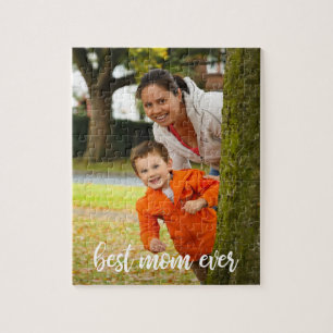 Best Mom Ever Custom Vertical Photo White Script Jigsaw Puzzle