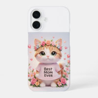 Best Mom Ever Cute Floral Cat iPhone 16 Case Adora