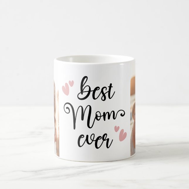 Best mom ever cute script blush pink hearts photo coffee mug (Center)