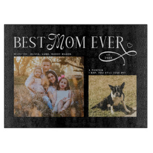Best Mom Ever Dog Family Photos Heart Mothers Day Cutting Board