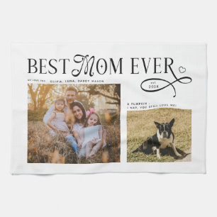 Best Mom Ever Dog Family Photos Heart Mothers Day Kitchen Towel