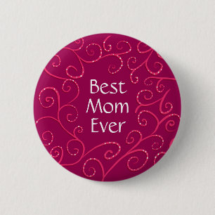 Best mom ever elegant pink swirls 2 inch round button