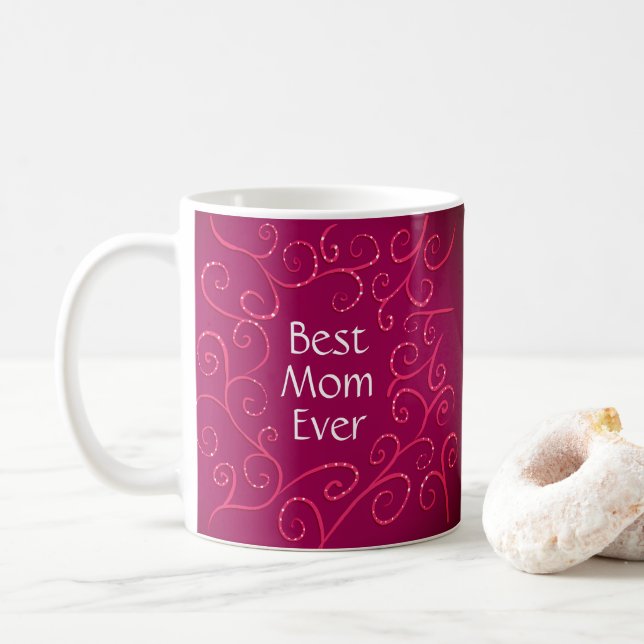 Best mom ever elegant pink swirls modern coffee mug (With Donut)