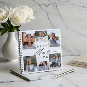 Best Mom Ever Elegant Script Heart Photo Collage Notebook