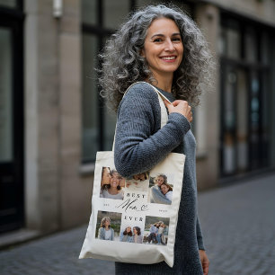 Best Mom Ever Elegant Script Heart Photo Collage Tote Bag