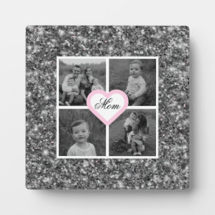 Best Mom ever elegant silver sparkle photo Plaque