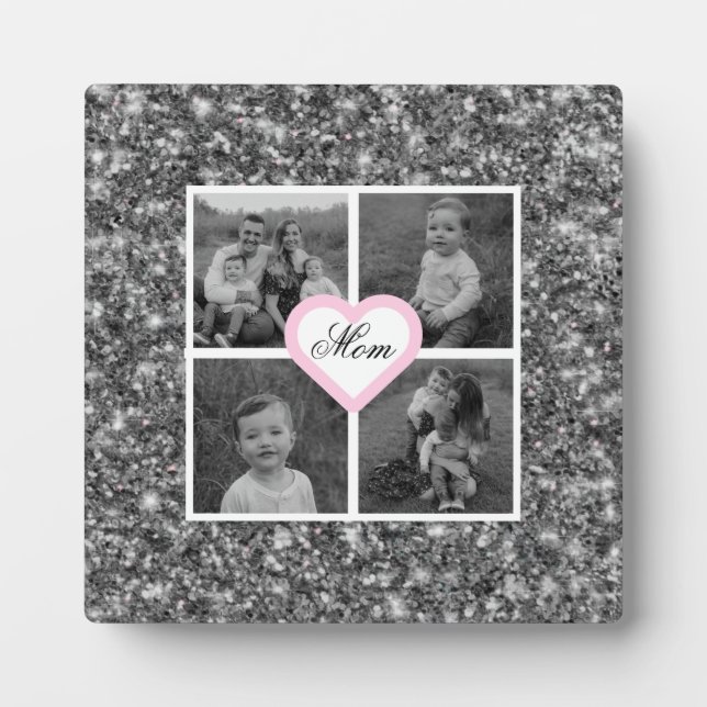 Best Mom ever elegant silver sparkle photo Plaque (Front)