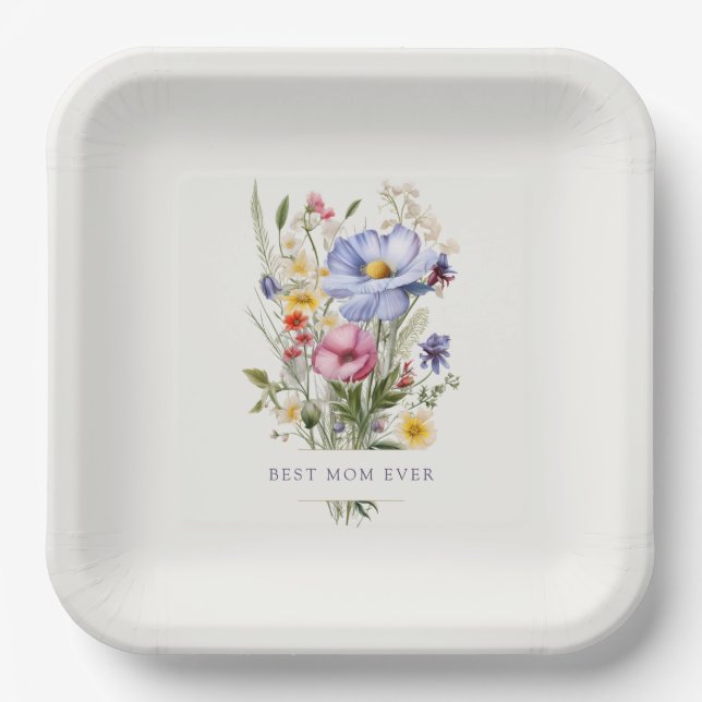 Best Mom Ever English Garden Bouquet Mother's Day Paper Plate (Front)