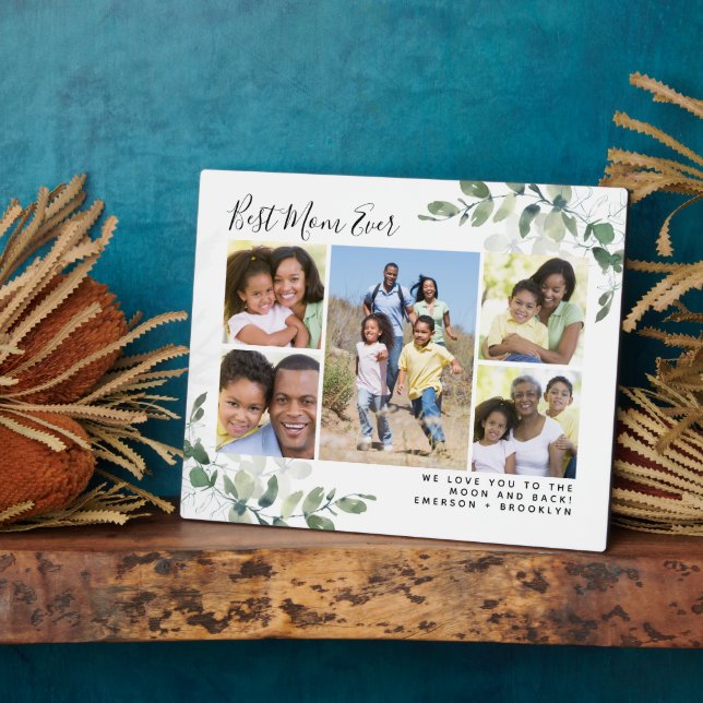 Best Mom Ever Eucalyptus Photo Collage Plaque (Side)
