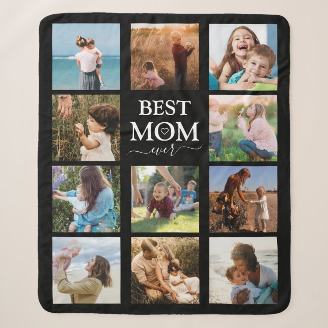 Best Mom Ever Family Photo Collage Black Sherpa Blanket (Front)