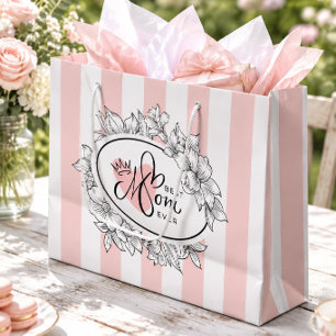 Best Mom Ever Floral Frame and Queenly Crown Large Gift Bag