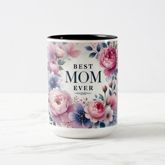 Best Mom Ever Floral Mug — Elegant Peony & Pastel  (Center)