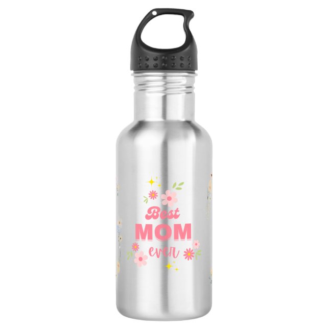 🌸 Best Mom Ever Floral & pastels 532 Ml Water Bottle (Front)