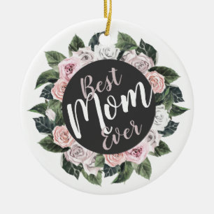 Best Mom Ever Floral Photo Ceramic Ornament