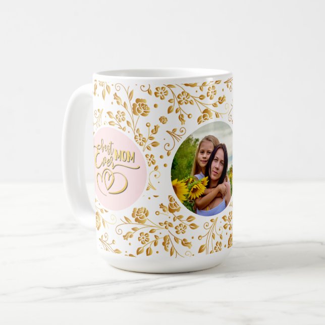 Best Mom Ever Floral Photo Mother's Day Coffee Mug (Front Left)