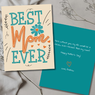 Best Mom Ever Floral Typography Mothers Day Card