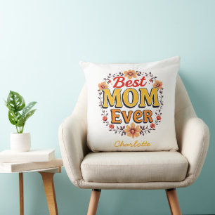 Best Mom Ever Floral Wreath Cute Mother's Day Throw Pillow