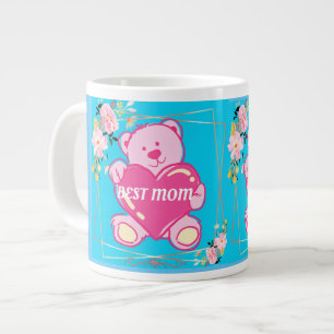 Best Mom Ever Florida Pink Teddy Bear Floral Blue Large Coffee Mug