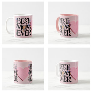 Best Mom Ever Flowers And Pink Heart Coffee Mug