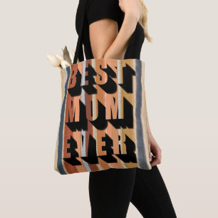  Best Mom Ever fun bold typography retro stripes  Tote Bag
