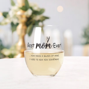 Best mom ever funny script  stemless wine glass